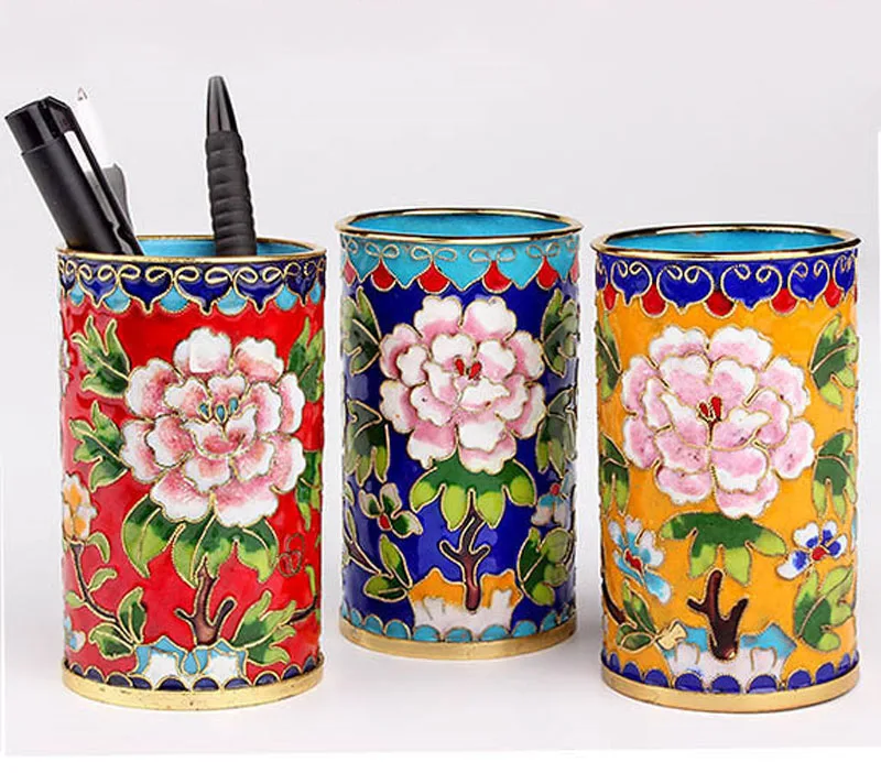

Ancient China fine cloisonne Pen Storage container Box Case Stand Rack pen Holder for office Pen holder desk new fashion multi