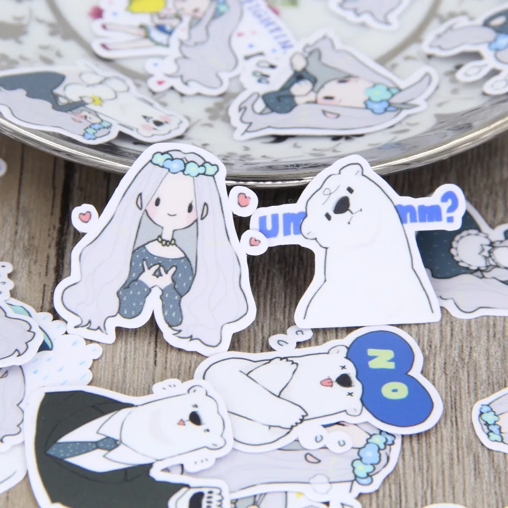 

40 Pcs Waterproof Wall Sticker For Car Motorcycle Refrigerator Luggage Skateboard Phone Stationery Polar bear and girl Stickers
