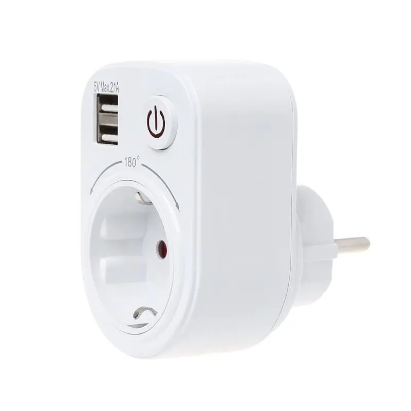 

Wall Charger Travel Adapter Electrical Socket With Dual USB Ports Power Switch