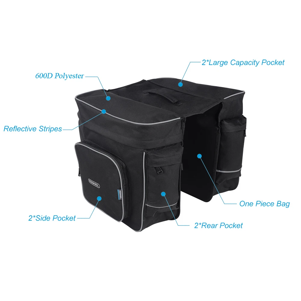 ROSWHEEL 30л велосипедная корзина, велосипедная водонепроницаемая сумка, велосипедная двухсторонняя задняя отражающая стойка, заднее сиденье, сумка для багажника