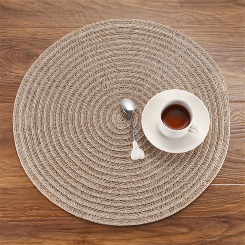 DoreenBeads 2018 PVC Placemats Round Shape Beige Grey Cutlery Pad