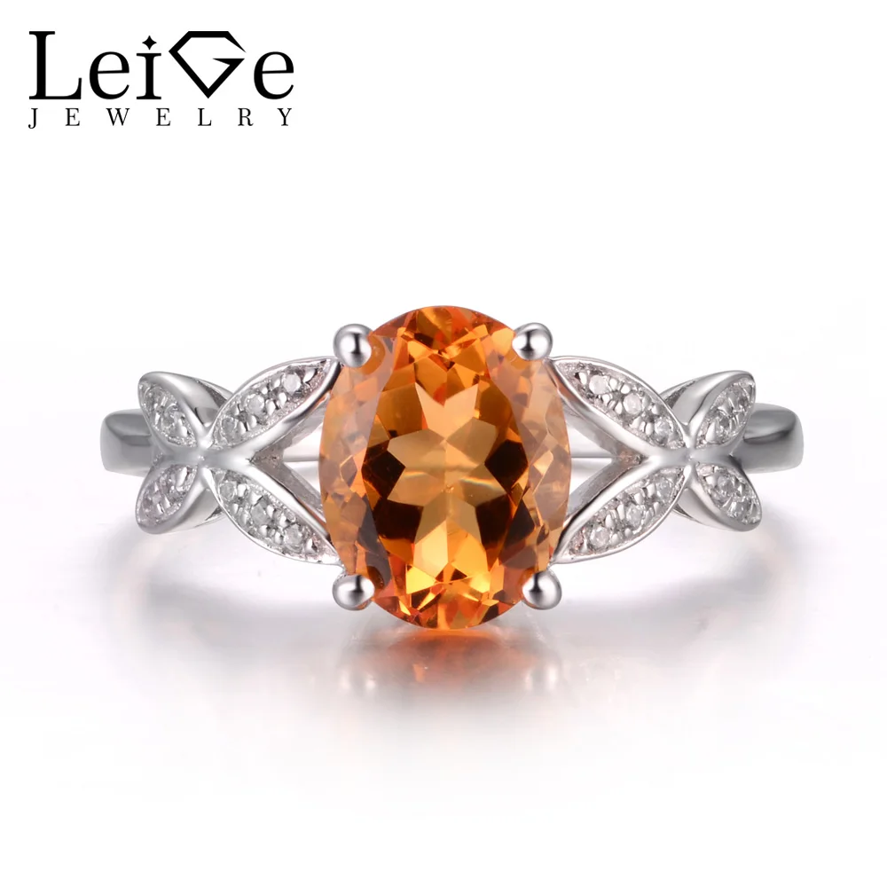 LeiGe Jewelry Real Natural Citrine Anniversary Rings Oval Cut Yellow Gems Ring Solid 925 Sterling Silver Lovely for Girls | Украшения и