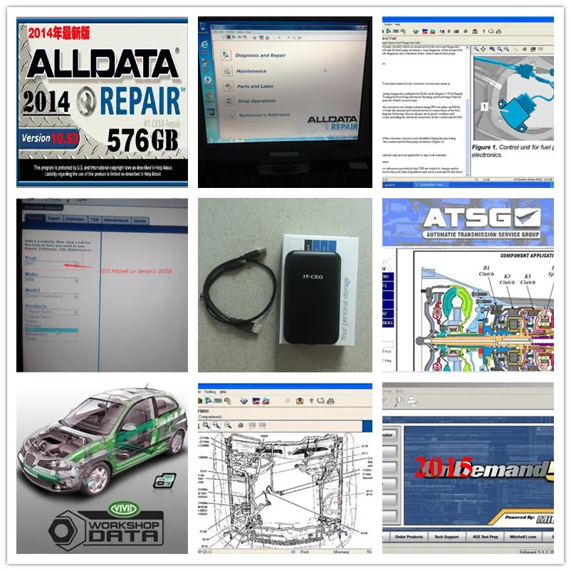 Все данные 10,53 + Митчелл, по заказу 2015 авто ремонт программного обеспечения Alldata Митчелл, по заказу 2017 ATSG яркая мастерская по USB hdd