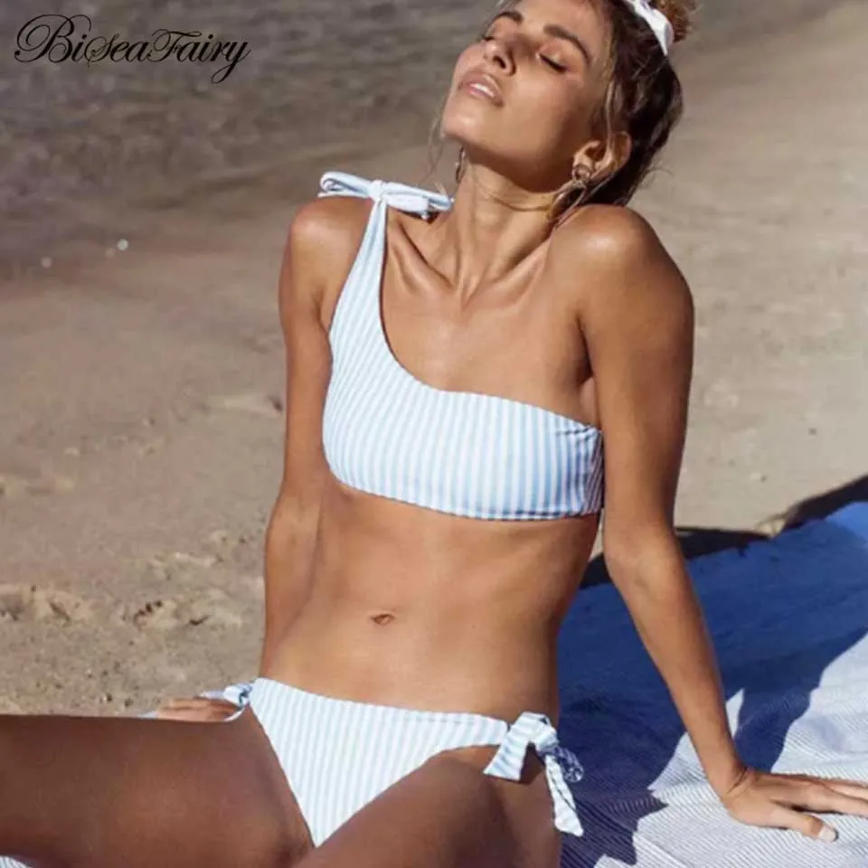 

BISEAFAIRY Sexy Bikini Set 2019 New Brazilian Bikinis Swimwear Women Swimsuit Striped Halter Top Beach Bathing Suits Swim Wear
