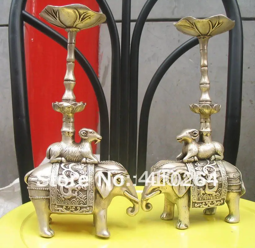 

28cm Collectibles Beautiful Tibet silver Elephant sheep Chandelier good luck statue