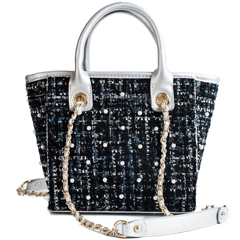 Брендовая дизайнерская шерстяная женская сумка на плечо с цепочкой, модная зимняя новая сумка-тоут, Женская Лоскутная сумка-мессенджер, милая дамская сумочка - Цвет: Серебристый
