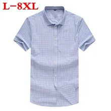 Большие размеры 8XL 7XL 6XL хлопок мужские платья короткий рукав свободная рубашка подходят мужские рубашки в клетку брендовая одежда рубашка Homme