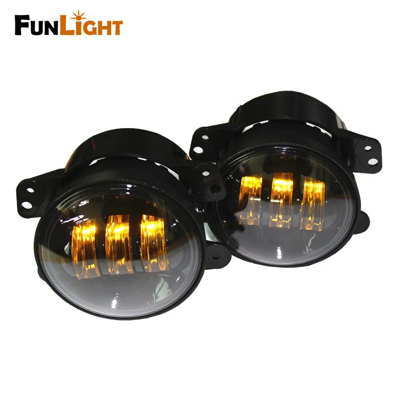  A Pair 4 inch Round Front Yellow Fog Light /Driving light 30W 3000K LED Fog Headlight For Jeep Wran - 32761998644