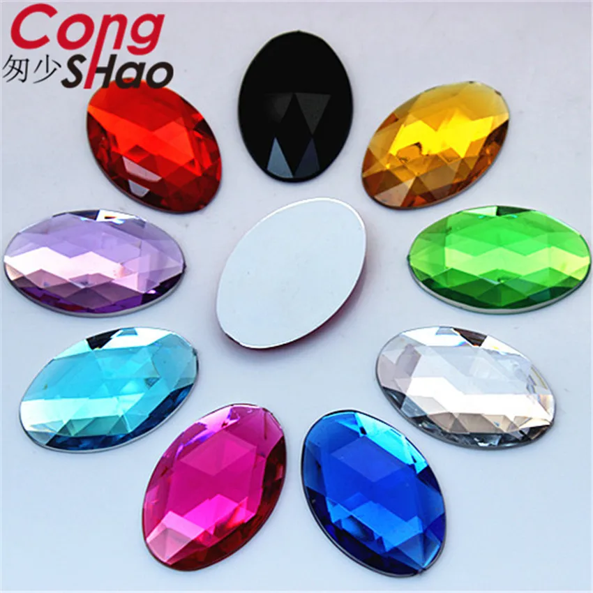 

Cong Shao 50PCS 20*30mm Colorful Crystal Acrylic Oval Rhinestones Flatback Stone for costume Button Crafts DIY Decoration YB319