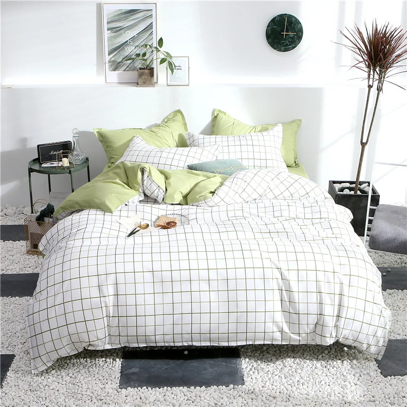

BEST.WENSD Dropshipping 3/4pcs AB side Lattice bedding bedsheets Zipper Quilt cover sets 150X200cm 180*200cm 200*230cm 220X240cm