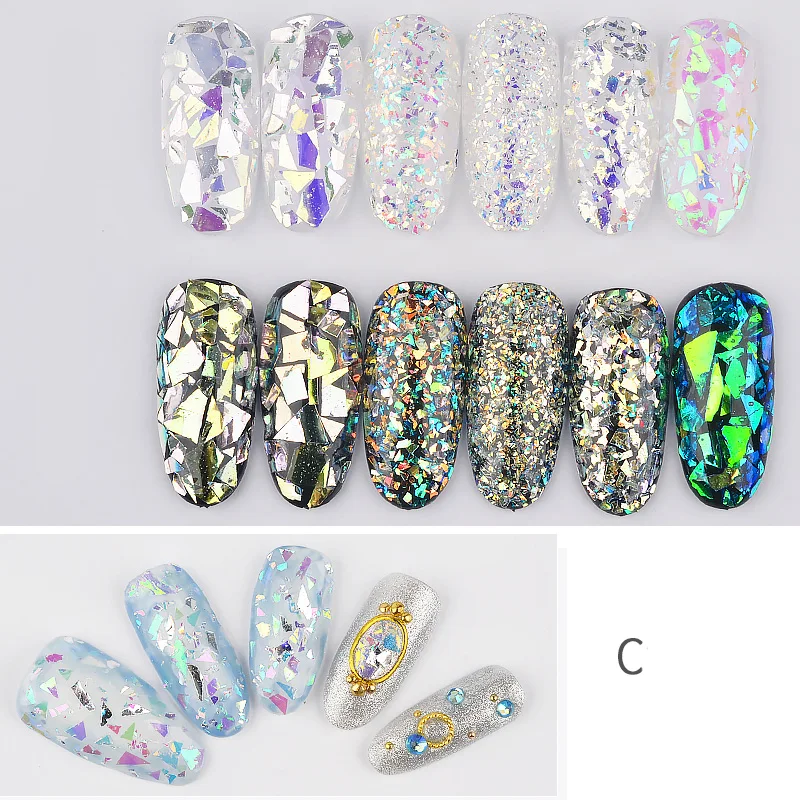6pot/набор нерегулярные разбитое стекло золотые блестки для украшения ногтей хлопья блестки 3d Ногти Советы Дизайн Маникюр УФ гель лак