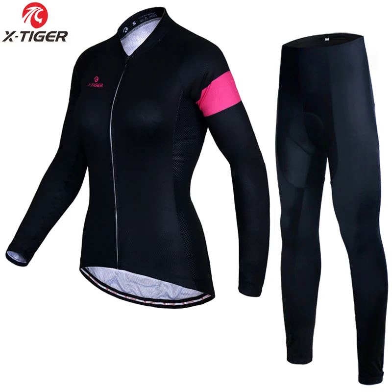 Осенняя одежда для велоспорта X-Tiger с защитой от ультрафиолета, полиэстер, одежда для велоспорта MTB, велосипедная одежда с длинным рукавом, Женский комплект для велоспорта, Джерси - Цвет: Normal Cycling Set