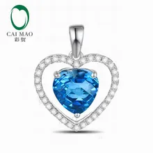 CaiMao 14 K/585 Белое золото 1,63 ct натуральный IF Голубой топаз& 0,23 ct Бриллиант круглой огранки обручение украшение-подвеска с драгоценными камнями без цепи
