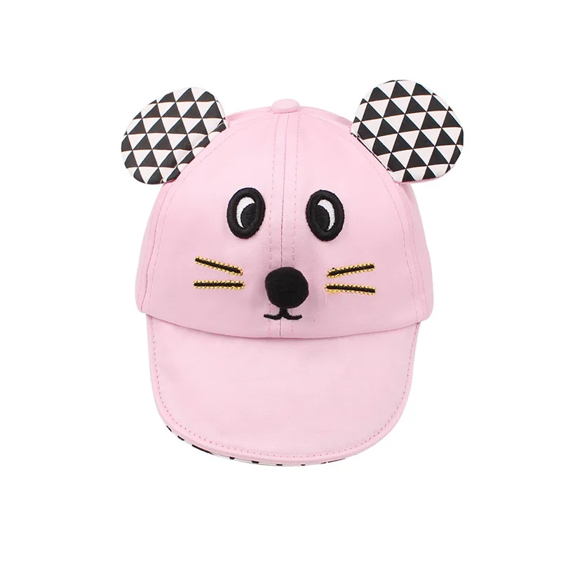Cartoon Mouse Baby Cap Plaid Fashion Pattern Hat For Girls Cotton Kids Sun Hat Mouse Ears Summer Baby Cap Baby Boys Clothing (27)