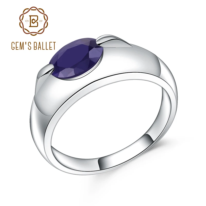 Gem's Ballet Halo 1.66Ct натуральный синий сапфир обручальное кольцо 925 пробы серебряные кольца с драгоценными камнями для женщин хорошее ювелирное изделие