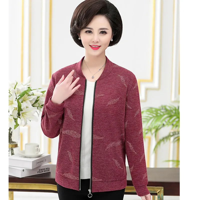 

2019 Spring New Jacket Women Plus SizeMiddle-Aged Mother Jacket Coat Long-Sleeved Zipper print Loose Casual Female Jacket F285