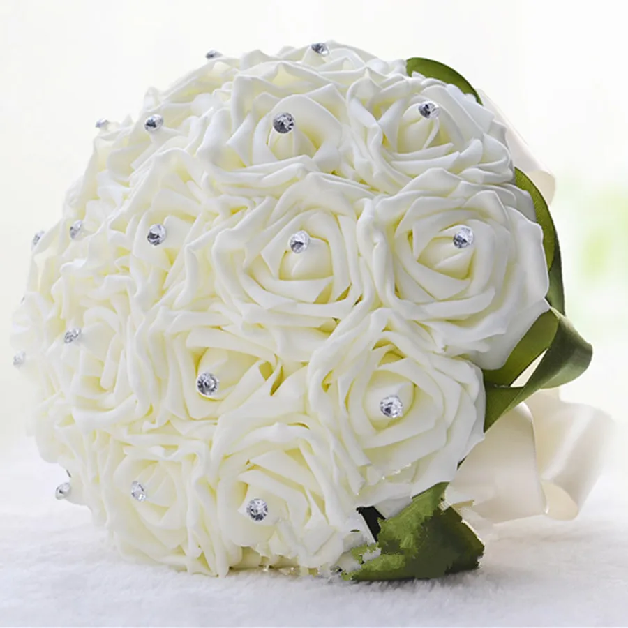 White Rose Folowers DIY Wedding Bride Artificial Foam Flower Bouquet