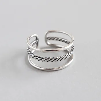 

Retro 100% Authentic S925 Sterling Silver Fine Jewelry Hollow Polished & Twisted 3-Layers /Multi-Rows Ring For Women J120
