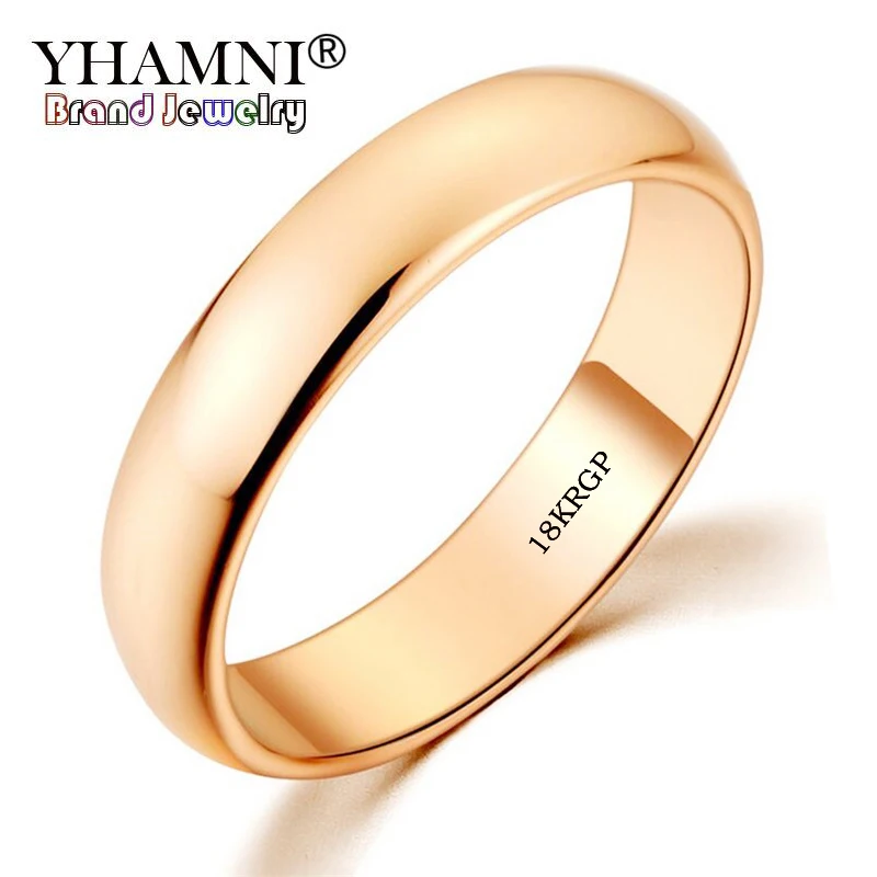 YHAMNI Original 18KGP Stamp Real Solid Gold Ring 5mm Wide Pure White/Rose Gold Rings Wedding Jewelry For Women and Men SJ050