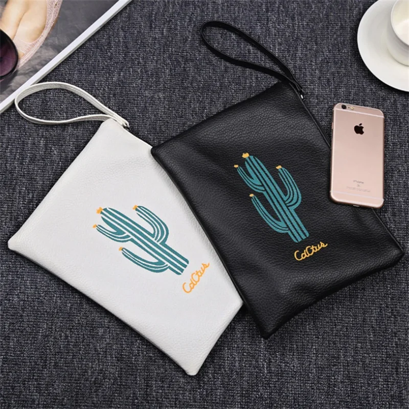 

1 pcs black White cactus Waterproof PU Leather 27*20cm File Folder Document Filing pen Bag Stationery Bag gift