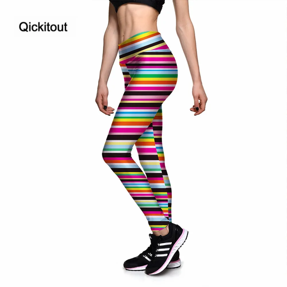 

Qickitout Leggings Fashion Women's Candy-colored Stripes Stitching 3DPrint PANTS Women High Waist Pants Trousers Fitness S-XXXXL