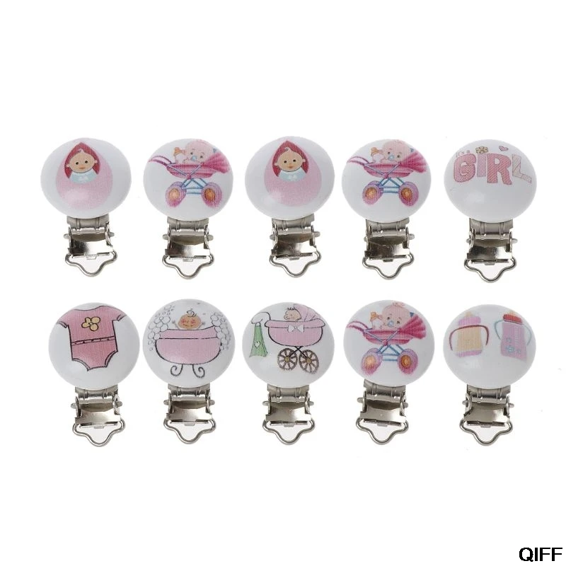 

Drop Ship&Wholesale 5pcs Metal Wooden Baby Pacifier Clips Mixed Pattern Infant Soother Clasps Holder May06