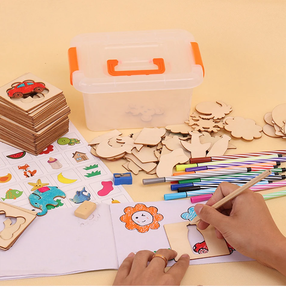 Детская цветная копировальная краска шаблон костюм деревянная вспомогательная доска дети учатся набор инструментов для рисования малышей Милая доска описания