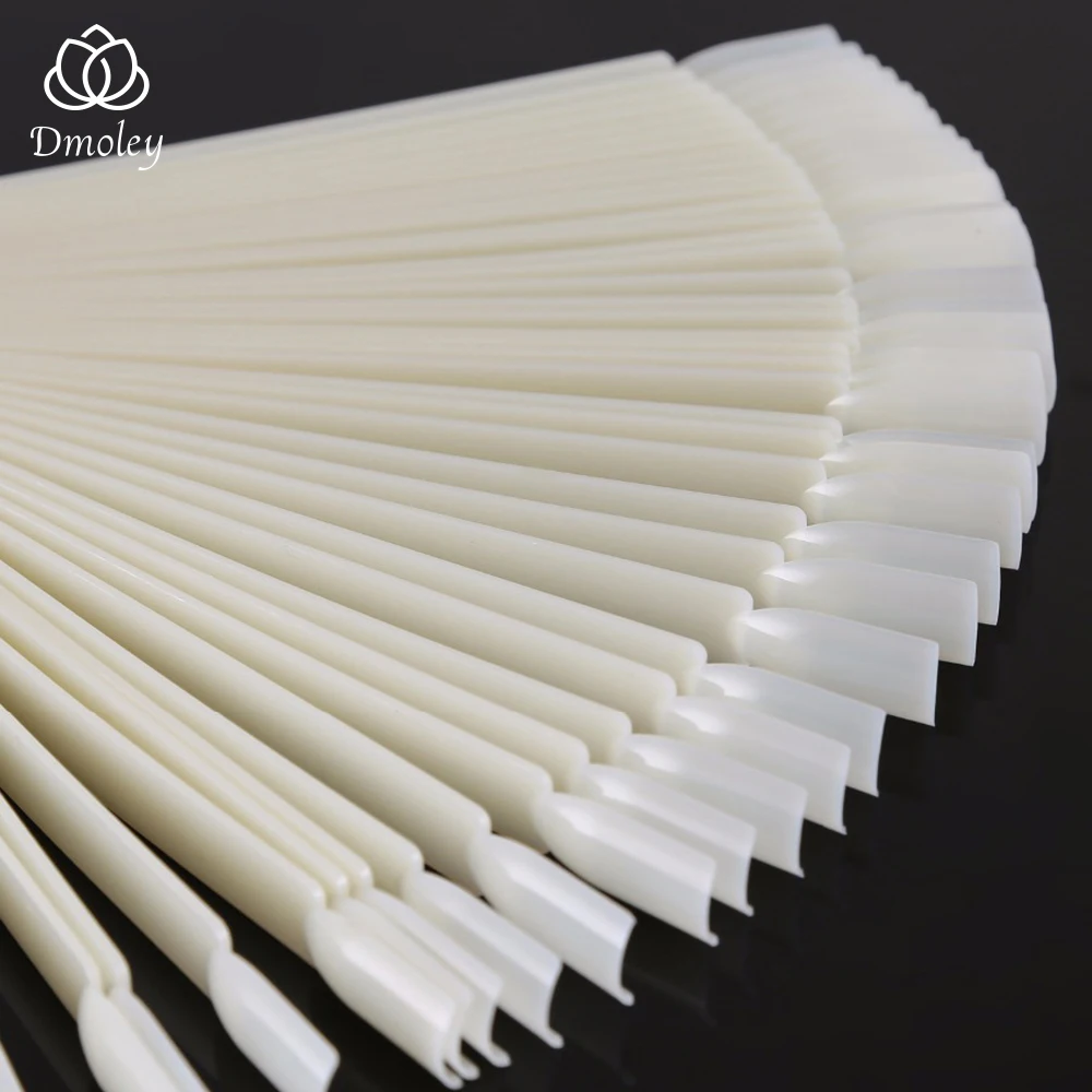 

50tips/set Natural Clear Fan-shaped False Fake Nail Art Tips Sticks Polish Gel Salon Display Chart Practice Nail Art Tool