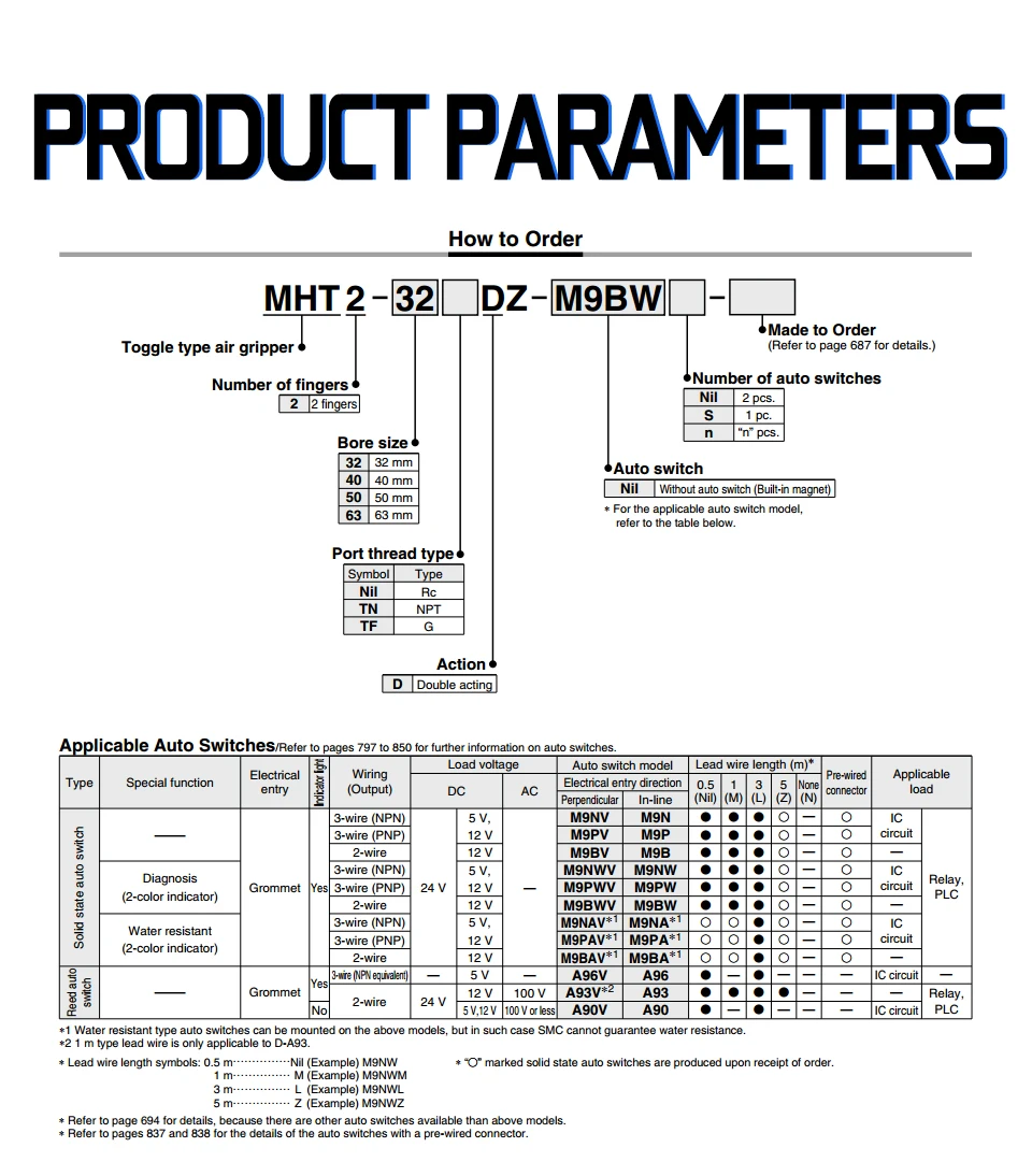 MHT2-32D 40D 50D 63D тумблер Тип Воздушный Захват SMC тип цилиндра