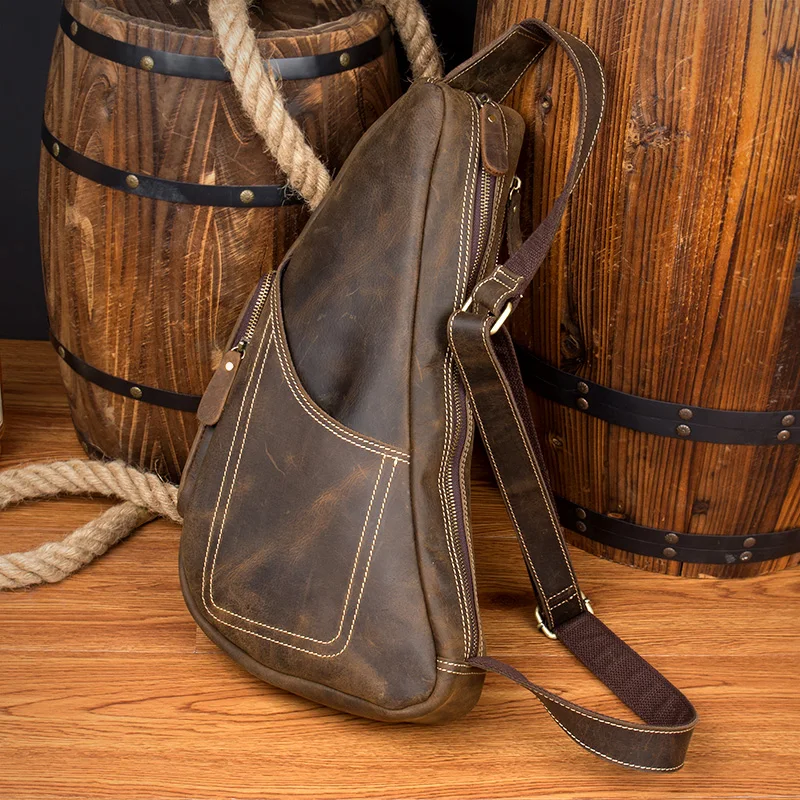 Натуральная кожа винтажная Сумка-слинг Crazy Horse кожаная мужская нагрудная сумка через плечо сумка-мессенджер для путешествий нагрудная сумка