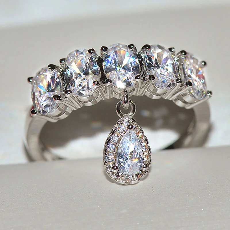 

Hot Sale Creative Water Drop Zircon Pendant Rings For Women Personality Cute Engagement Rings Couple Promise Jewelry Anillos