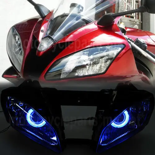 

New HID White Angel Blue Demon Eyes Projector Headlight Lamp Assembly For Yamaha YZF R6 2006 - 2007