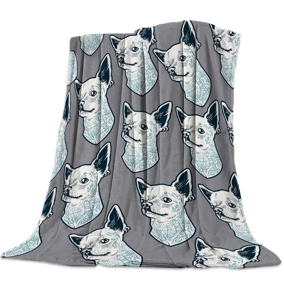 

Gray Cartoon Dog Throw Blanket Cute Kids Design Warm Microfiber Blanket