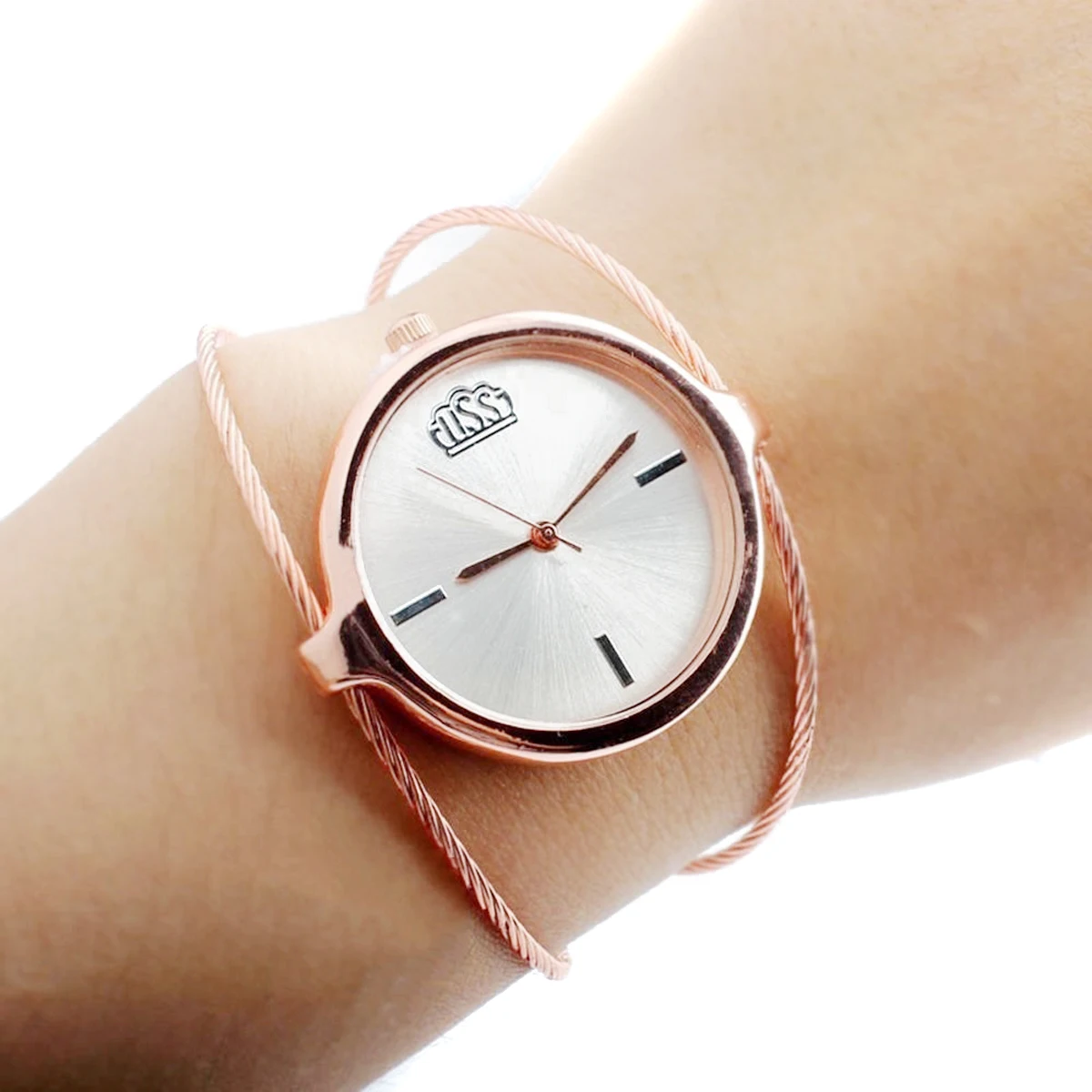 Luxury Stainless Steel Cuff Bracelets&Bangle Round Dial Analog Quartz Wrist Watch Love Charm Bracelet Dress Watch For Women Girl