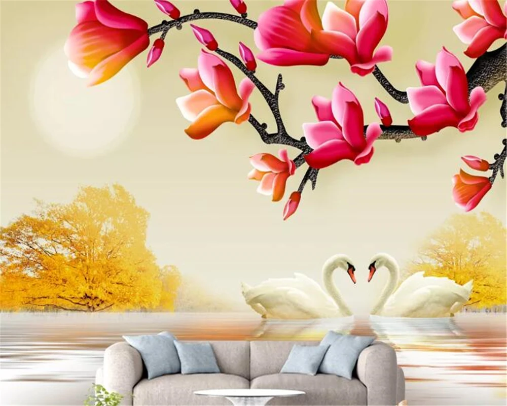 beibehang Wallpaper wall 3 d beautiful jade orchid swan reflection embossed flower wallpaper behang children's room | Обустройство