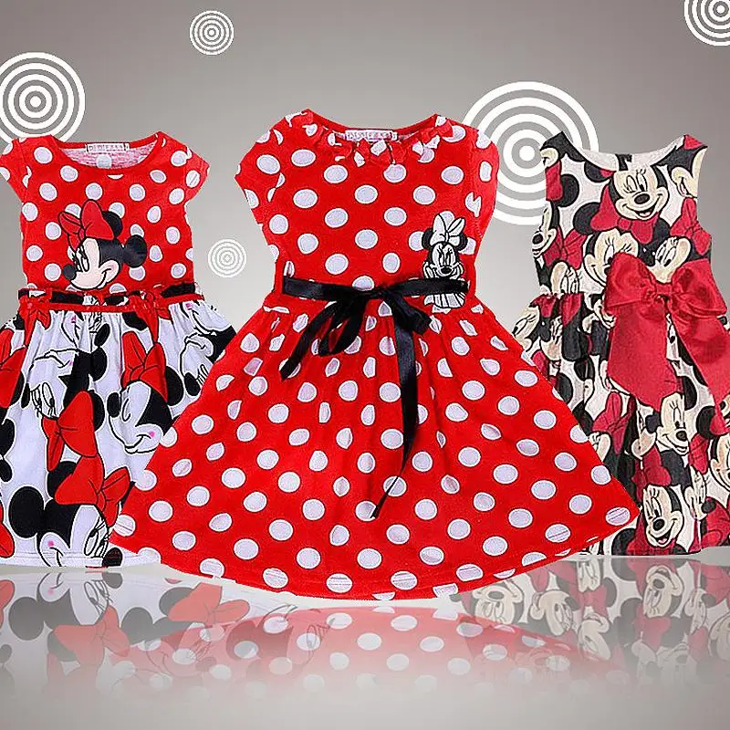 2015 New High Quality Short Sleeve Children Dress Cartoon Mouse Cotton Kids Dresses For Girls For