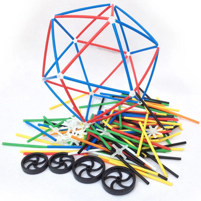 Строительные блоки игрушки для детей Обучающие 3D Красочные пластиковые соломенные бои вставленные блоки игрушки 284 шт