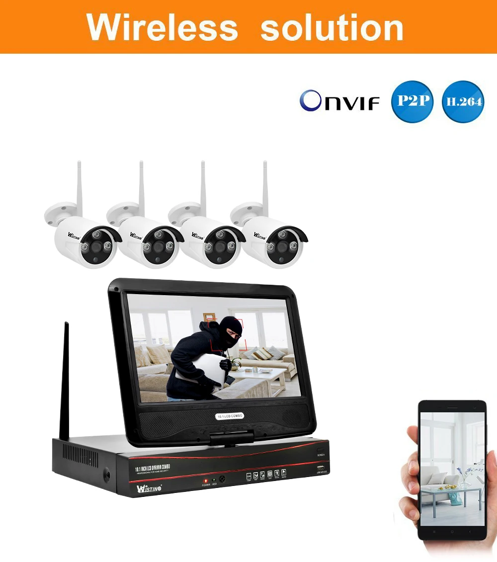 Wistino 960P CCTV System Kit Wireless 4CH NVR Security IP Camera Wifi Outdoor P2P Monitor Kits IR LCD Screen Surveillance Cam (12)