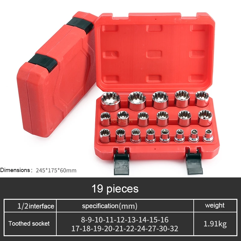 

12 Point Nut Socket Bit Adapter Car Repair Tools set 19pcs 14/17/19 electric ratchet wrench tool 3/8 inch 8mm Socket Wrench set