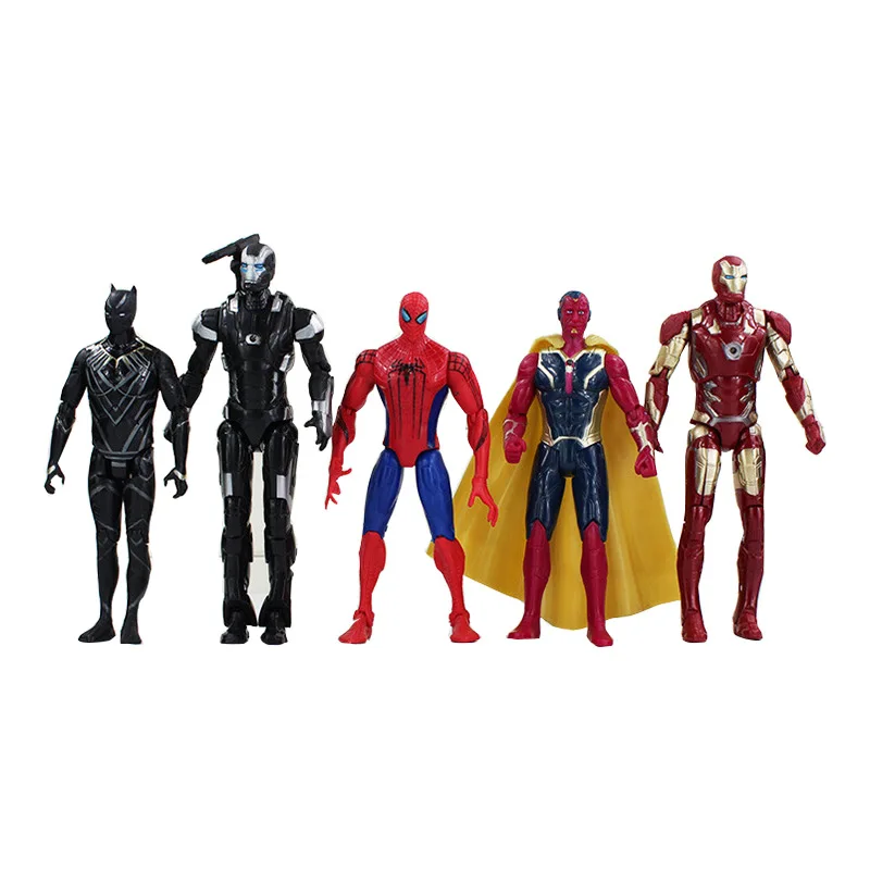 5pcs/set Marvel avengers 3 Superheroes Spiderman Iron Man Black Panther Vision PVC Action Figure Collectible Children Toys