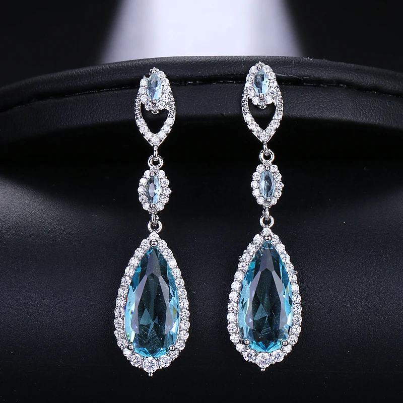 EMMAYA Luxury Bridal Four Colors Silver Vintage Allure Crystal Waterdrop Long Drop CZ Earrings For Women Wedding Jewelry Gift