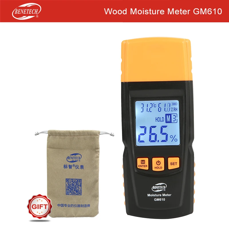 

Digital Wood Moisture Meter Humidity Tester Timber Damp Detector two probles GM610 BENETECH