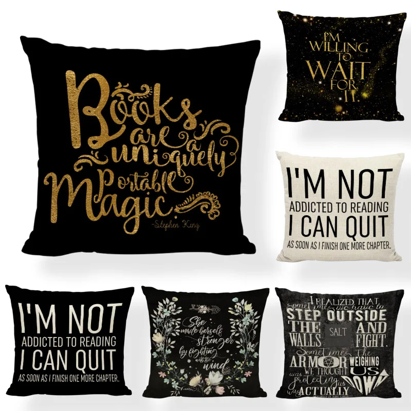 

45x45cm Black and Beige Cushion Cover Reading Book Inspirational Study Brain Gaming Chair Home Living Room Decorate Pillow Cases