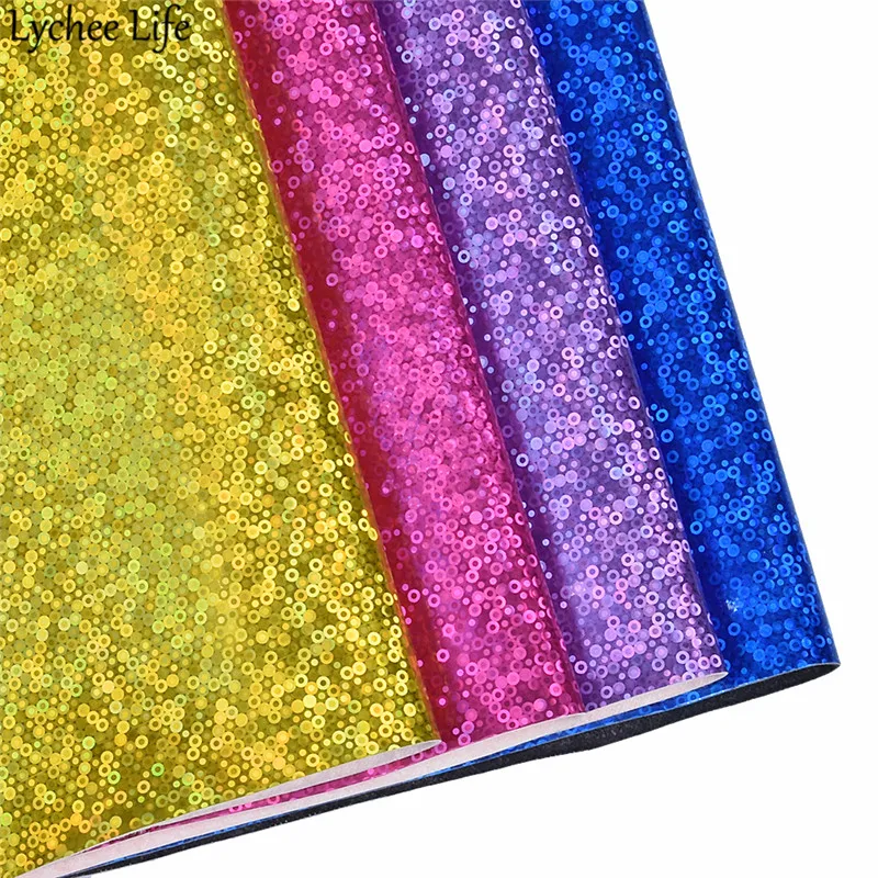 

Lychee Life A4 Holographic Synthetic Leather Fabric Colorful PU Fabric DIY Handmade Sewing Garment Clothes Accessories