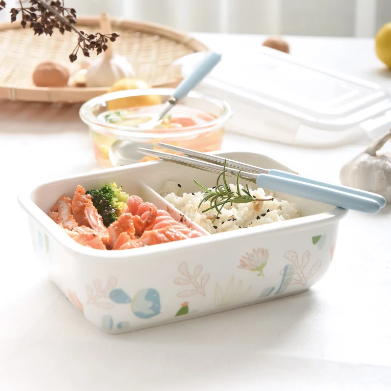 2-3 отделения мультфильм животных Керамика Коробки для обедов Procelain Bento LunchBox с ложкой Портативный Еда контейнер Tableware-ZX0484