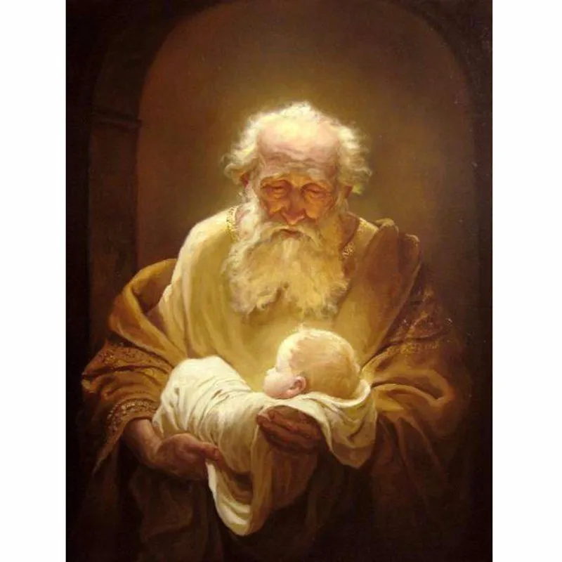 

High quality Hand Painted Simeon with Jesus oil painting on Canvens painting modern living room Home Decoration Fine Art