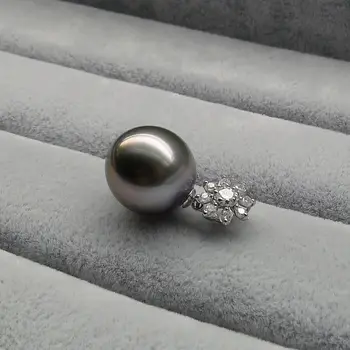 

Free Shipping 13-14MM Black Green Genuine Tahitian Pearl Diamond Pendant 18K Solid White Gold