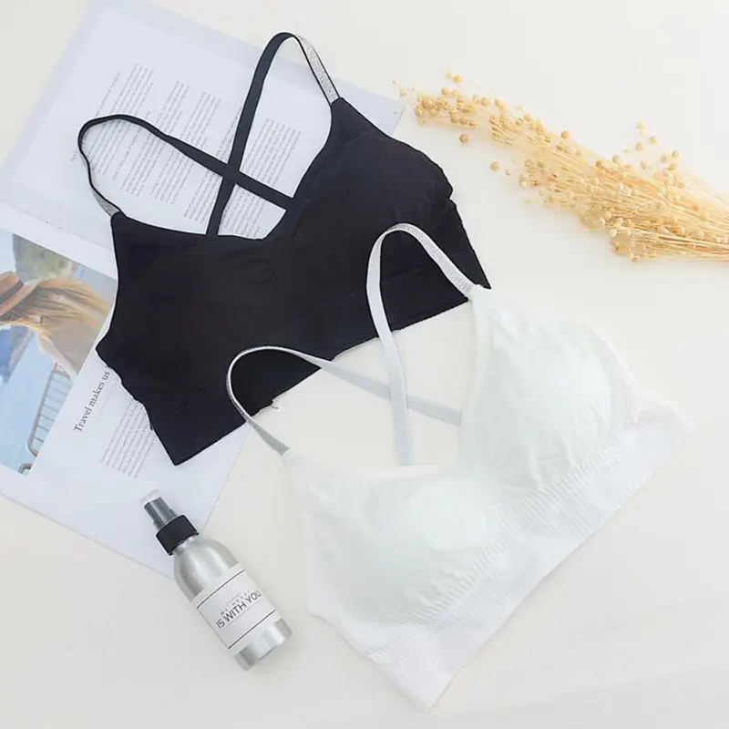 Women's Ribbed gilt Cross Straps Bras Casual Running Sleep Sport wrapped Bras