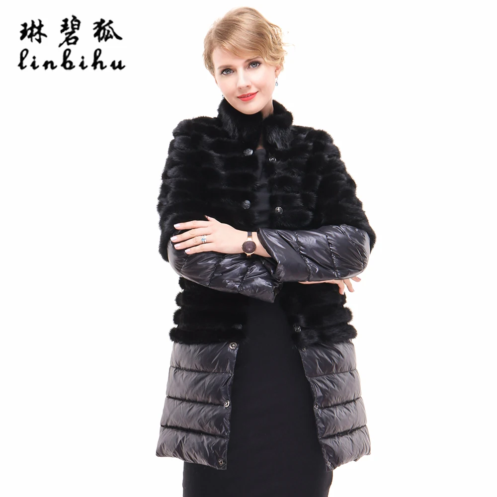 Unique Women Genuine Mink Fur Coats With Detachable Sleeves And Hem