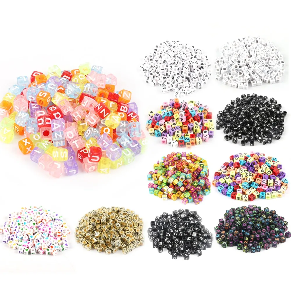 

100pcs 6mm Square Shape Acrylic Alphabet Letter Beads Loose Spacer Beads For Jewelry Making DIY Bracelet Necklace
